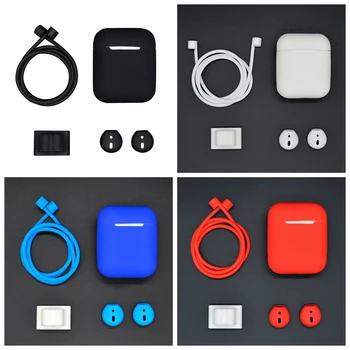 

4 in 1 Silicone Case Set For Airpods 1 2 Protection Bags Cover Watch Band Holder Antilost Strap For Apple AirPods 1 2 Case Coque