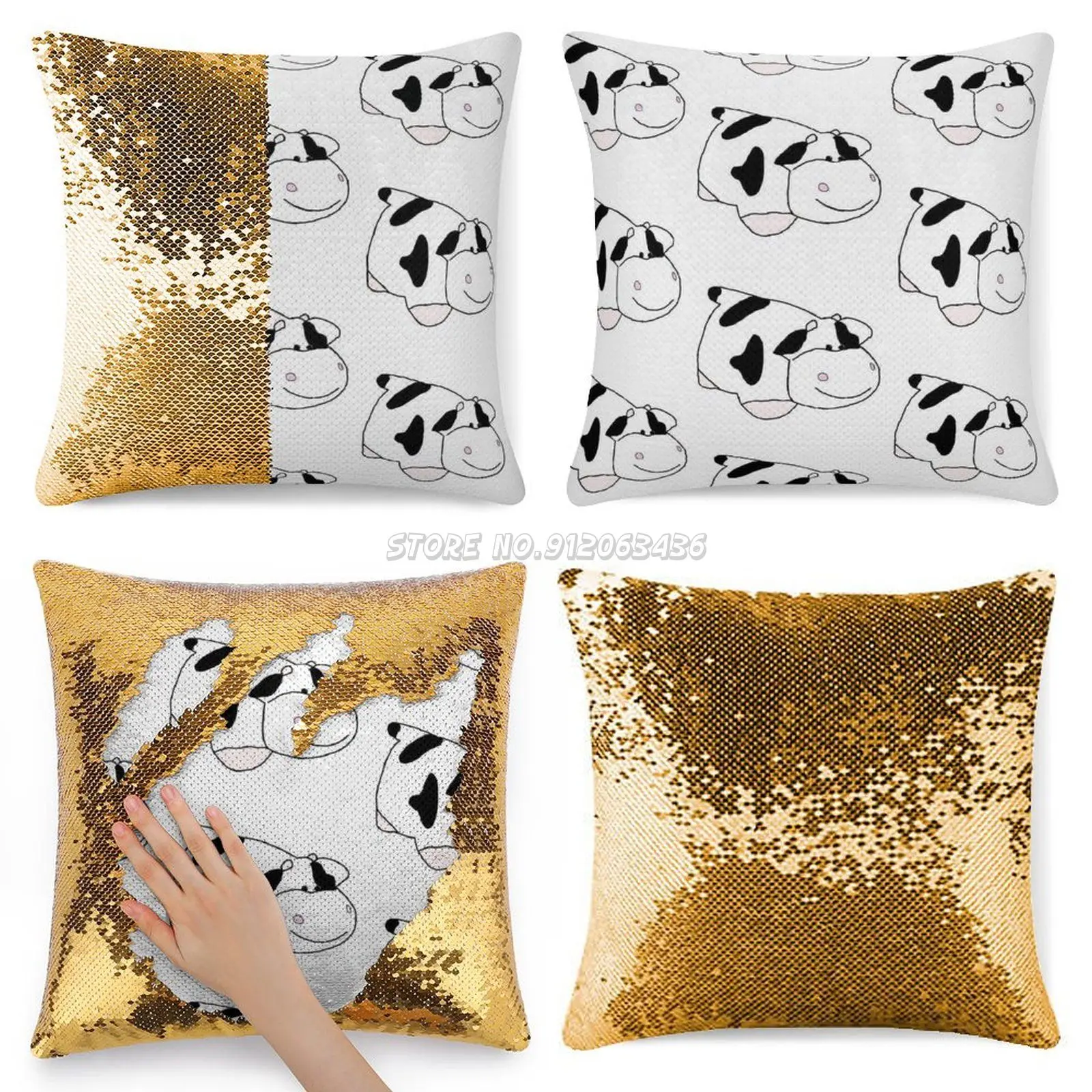 PillowPetCowSequinPillowcaseGlitterPillowCaseforSofa