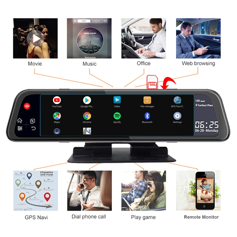 WHEXUNE 1" 4G Android 8,1 Автомобильный видеорегистратор с gps навигацией FHD зеркальный рекордер совместим с другими приложениями 4G Wifi ADAS Dash cam