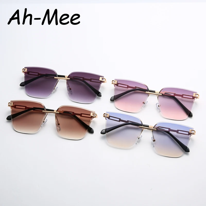 New Sunglasses Women Rimless Cat Eye Eyewear Gradient Brown Cutting Lens Sun Glasses For Female Alloy Eyeglasses Brand_voghion.com