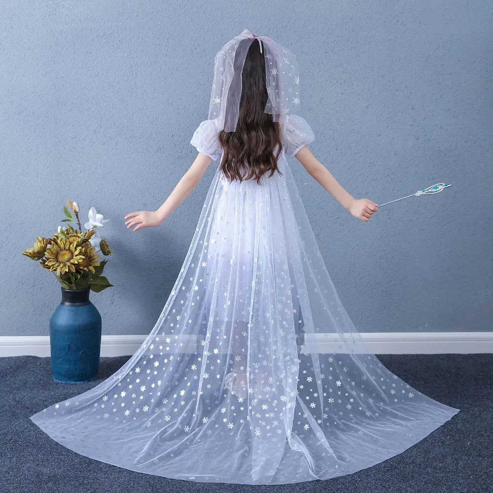 Snow Queen 2 Cosplay Elsa Anna Girls Dress Summer Casual Mesh Princess Dress Party Performance Costume 4-12 Years Kids Dresses