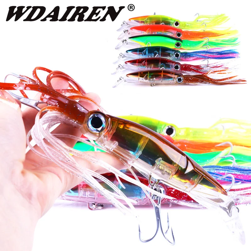 

1Pcs Bionic Squid Skirts Minnow Fishing Lure 14cm 44g Octopus Trolling Fishing Lures Artificial Hard Bait With Hook Rig Tackle
