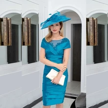 Blue Mother Of The Bride Dresses Sheath Off The Shoulder Knee Length Appliques Plus Size Short Groom Mother Dresses For Wedding