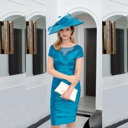 Blue Mother Of The Bride Dresses Sheath Off The Shoulder Knee Length Appliques Plus Size Short Groom Mother Dresses For Wedding