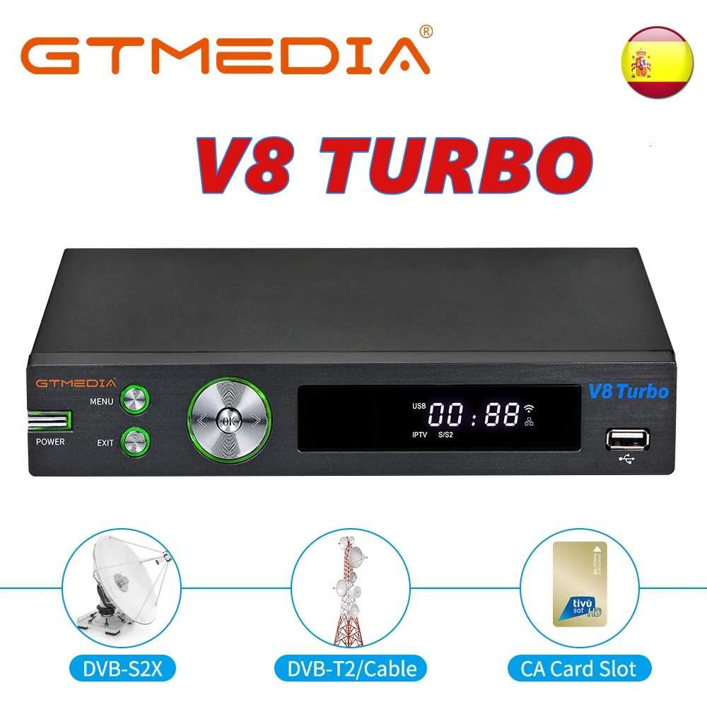 GTMEDIA V8 Turbo DVB S2/T2/кабель спутниковый ресивер IPTV H.265 разъем для карт CA поддержка