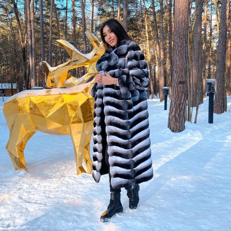 FURSARCAR 2021 High Quality Real Rex Rabbit Fur Coat Female Natural Fur Long Coat Thick Warm Winter Woman Fashion Slim Overcoat