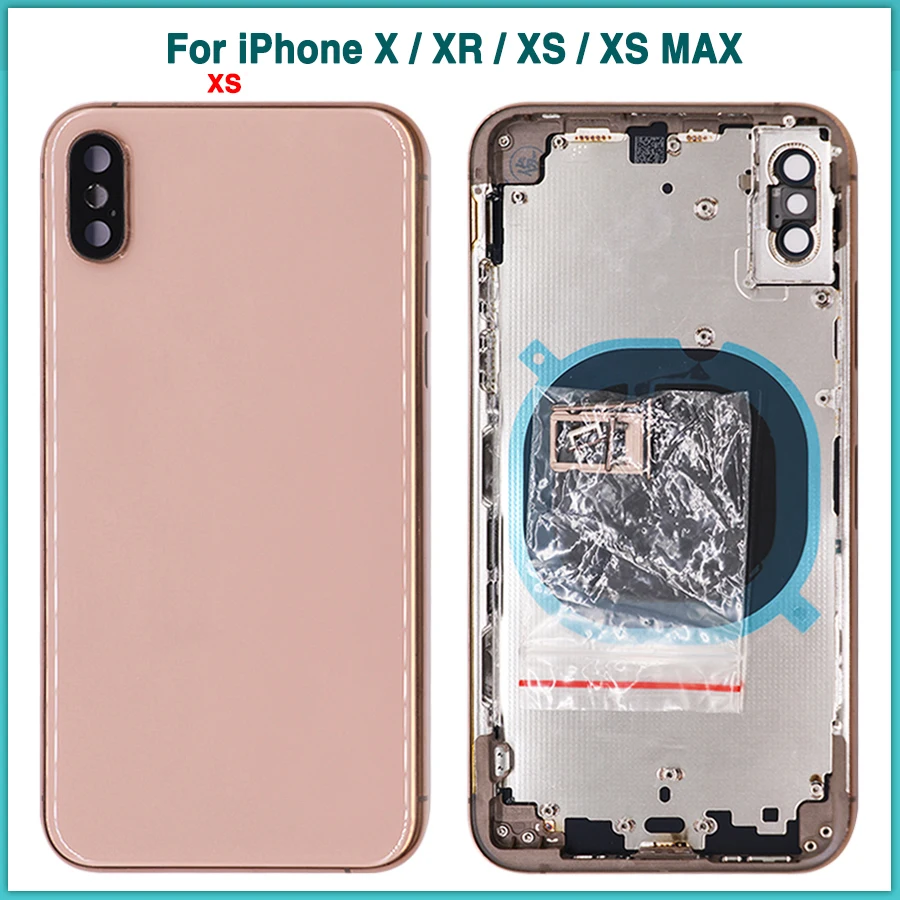

For iPhone XR XS XS Max Battery Back Cover Door Rear Cover + Middle Frame + sim card parts Housing case For iPhone X