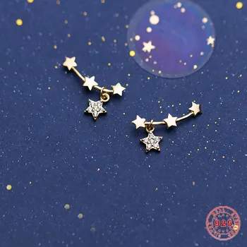 

Doreen Box 925 Sterling Silver Rhinestone Earrings Golden Female Small Fresh Girl Heart Stars Sweet Ear Jewelry For Girl 1 Pair