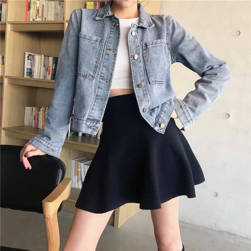 

Photo Shoot Early Autumn Students Short Versatile Korean-style Loose-Fit CHIC Long Sleeve Jeans Coat Women's