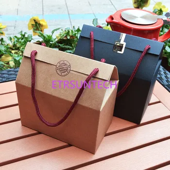 

500pcs/lot Kraft Paper Gift Box With Handle Cake/Chocolates/Candy Packing Bags Stand Up Food paper boxes wholesale Custom size