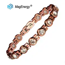MagEnergy женский медный браслет 3000Gauss браслеты для магнитотерапии Кристальный регулируемый браслет с бусинами медный браслет