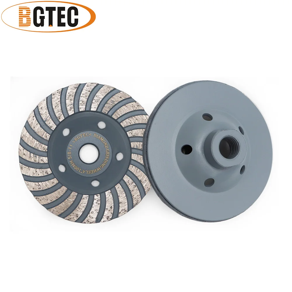BGTEC 2pcs 4inch Diamond Turbo Row Grinding Cup Wheel 100mm flange concrete, Masonry, construction material Grinding discs