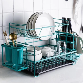 

2 Layer Dish Drainer Kitchen Dish Rack Cutlery Cups Drain Rack Utensils Storage Organizer Rustproof Dishes Drying Plates Shelf