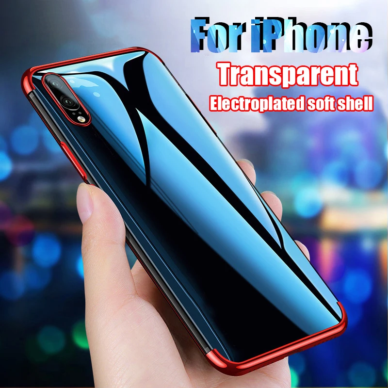 

Luxury Plating Silicone Case For iPhone 11 Pro Max For iPhone X XS Max XR 6S 7 8 Plus Case Transparent Soft TPU Cover Phone Bag