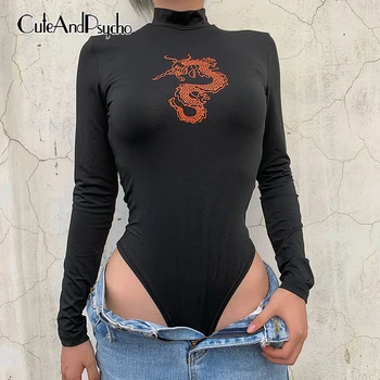 

Dragon Print Bodycon Bodysuits Women Long Sleeve Autumn Body Jumpsuit Female Fashion Chinese Style Streetwear Slim Cuteandpsycho