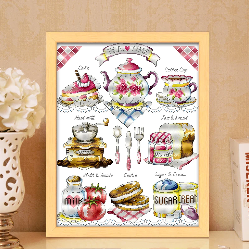 Cake Afternoon Tea Cross Stitch Set 14CT 11CT Printed Canvas Embroidery Sewing Kit DMC Count Chinese Cross Stitch Kit DIY Crafts cross stitch kit