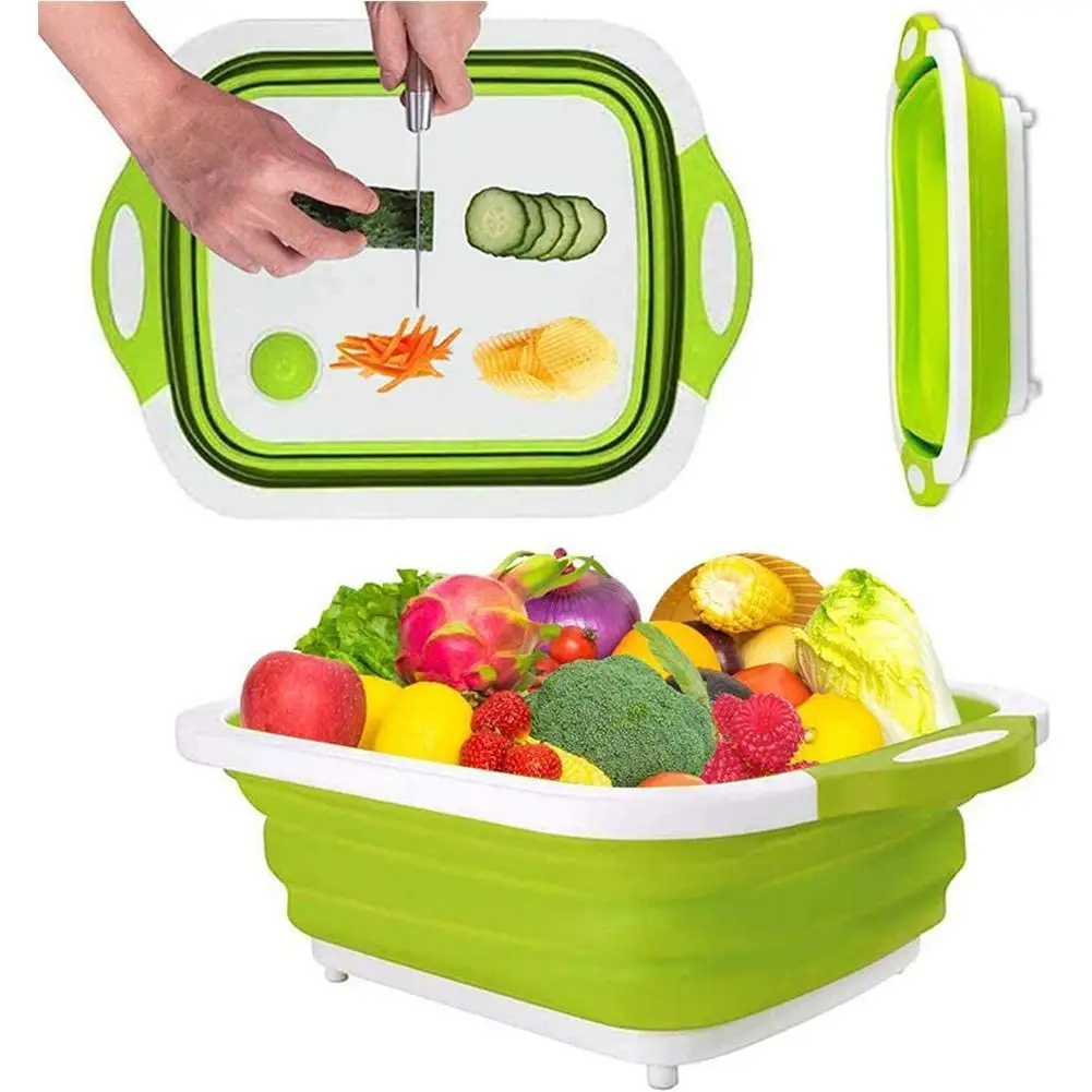 

Multifunction Cutting Board Foldable Drain Basket Collapsible Organizer Basin Kitchen Portable Washing Vegetable Colander U1L0