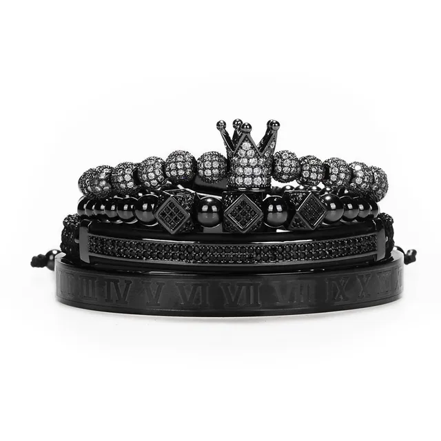 AIDUOMIRZER 3-Piece Men's Bracelet Set - Stainless Steel Braided & Cuff Bracelets With Roman Numerals & Leopard Head - View #5