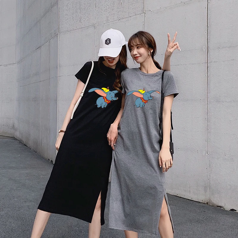Short-Sleeve Side-Slit Long T-Shirt Dress