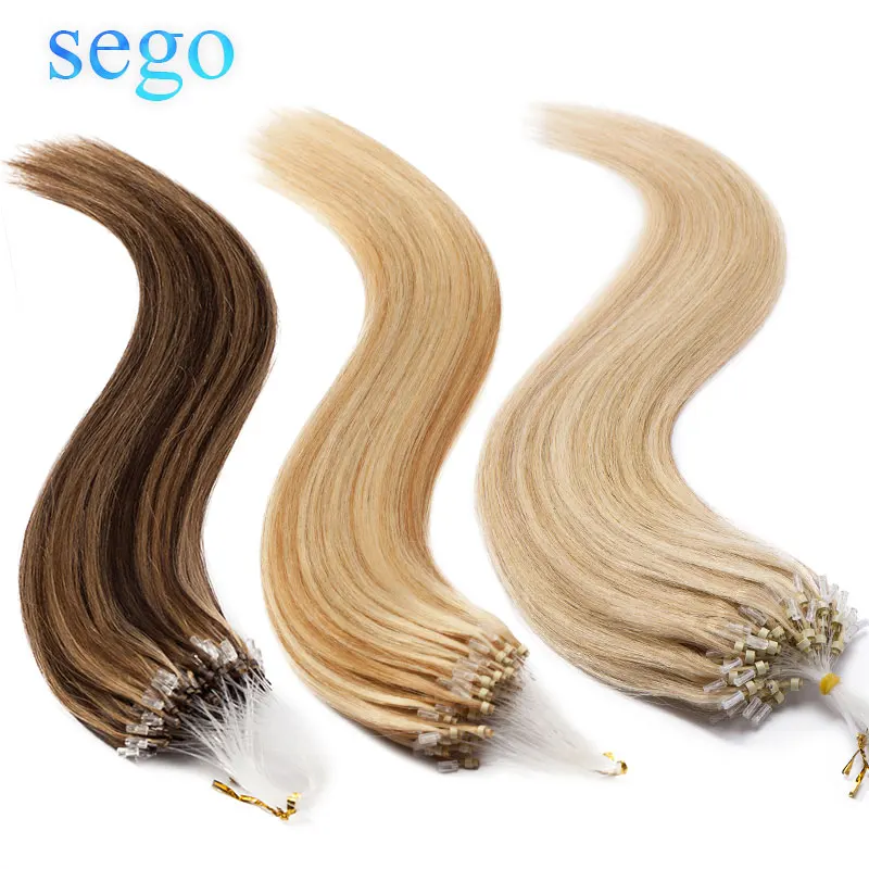 SEGO-extensiones de pelo de cuentas de 24 pulgadas, Micro bucle de 0,5 g/h, cabello humano, microanillos, extensiones de cabello Remy, fusión fría, Nano anillo prepegado