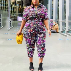 Monos y peleles africanos de talla grande para mujer, traje con estampado de letras 4xl 5xl, Bodycon de cintura alta, moda de calle, mono de tela grande