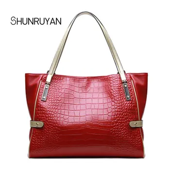 

SHUNRUYAN Elegant Alligator Women for Bag Brand Design Genuine Leather Casual Tote Handbag Shopping Bag Shoulder Bags