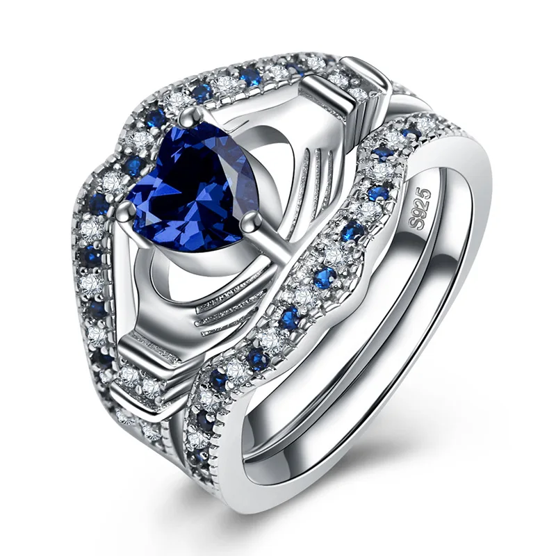 Bague Ringen, сапфировое серебро 925, кольца для женщин, хорошее ювелирное изделие с драгоценным камнем, костюм из трех предметов, синее сердце, Женское кольцо для вечеринки, подарок