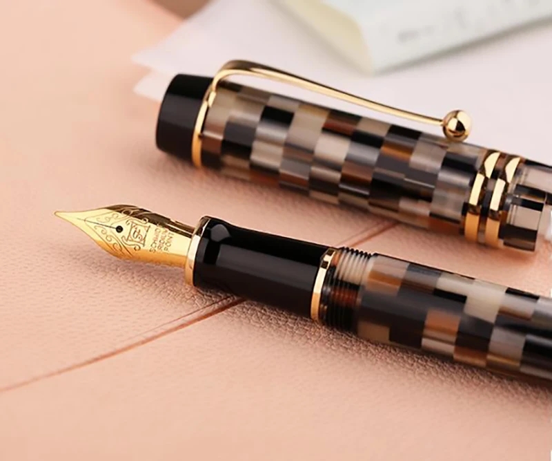 Moonman M600 целлюлоидная Шахматная перьевая ручка, Тонкое Перо 0,5 мм, Отличная модная офисная ручка для письма, подарок на день рождения для мужчин