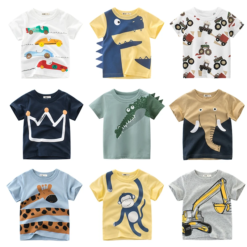 T Shirt Cartoon Animals Baby Kids Boys Girls Children Cotton Short Sleeves Summer Clothing Lion Monkey Print Tee Red Car Toddler