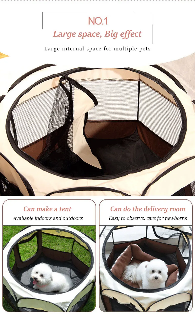 Portable Folding Pet Big Tent Dog House Cage Dog Cat Tent Playpen Puppy Kennel Easy Operation Waterproof Outdoor Octagon Fence