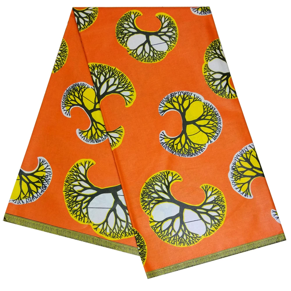 

New Ankara Orange Fabric African Real Wax Print 6 Yards Veritable Wax African Fabric For clothes Dress