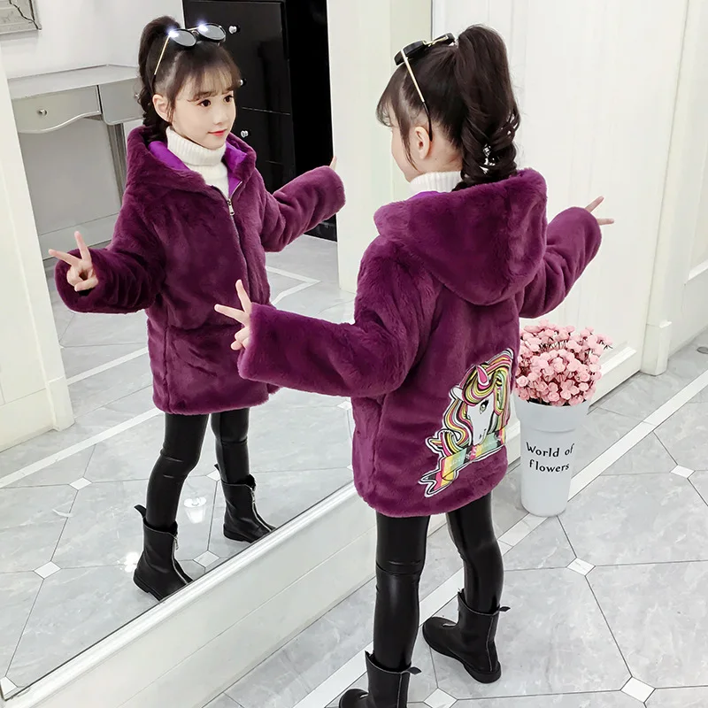 

Cartoon Wool Sweater Girls Winter Korean-style plus Thick Cotton Cotton Overcoat Children Hooded Warm Cotton-padded Jacket Cloth