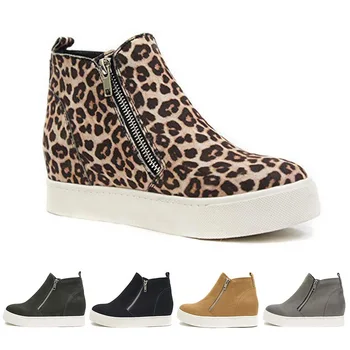 

Women Sneakers Casual Shoes Flats 2019 Women Leaopard Flats Platform Spring High Top Slip-on Breathable