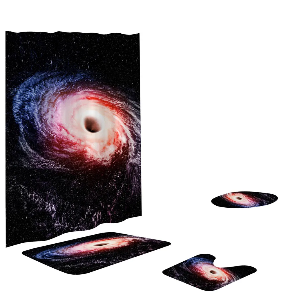

4PCS New Cosmic Starry Sky Pattern Non Slip Toilet Soft Feeling Polyester Cover Mat Set Bathroom Accessories Shower Curtain