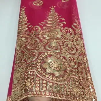 

Gold Sequins Lace Fabric 2019 High Quality African Evening Dress Fabrics New Nigeria Sequined Embroidered Mesh Net Lace Fabric