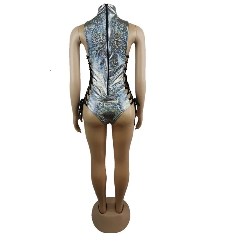 2019 Bodycon боди на шнуровке Для женщин сексуальный цельнокройный комбинезон без рукавов спортивный костюм