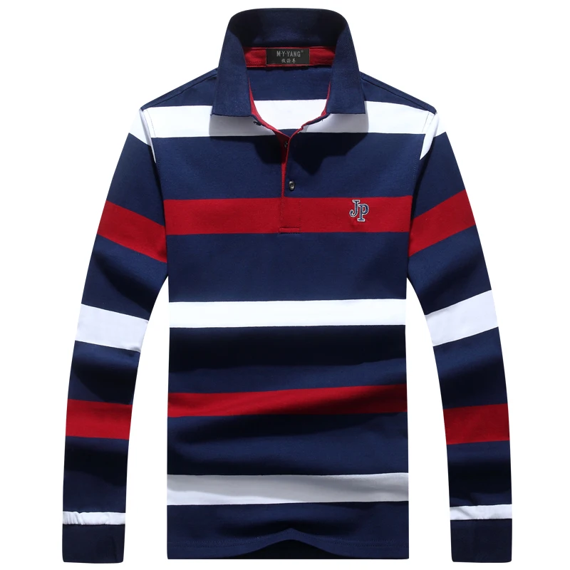 High Quality Solid color 3D Embroidery Polo Shirt Casual Polo Shirt men's Long sleeve polo shirt new Striped men Polos - Цвет: Red