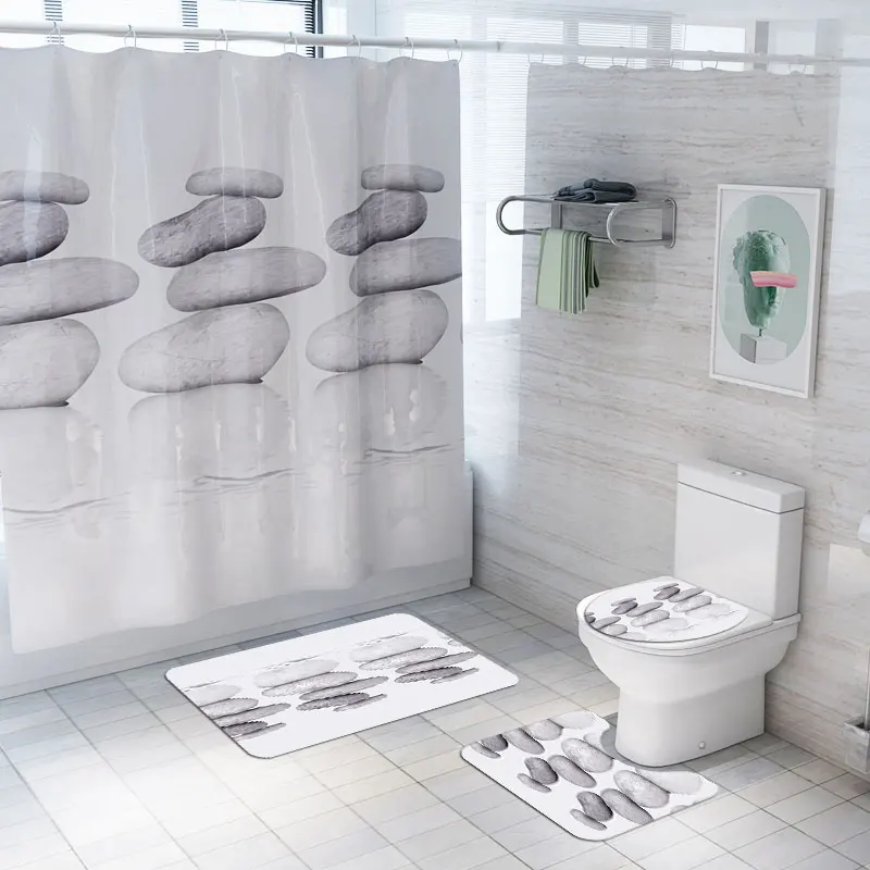 Коврик для унитаза и коврик для ванной с защитой от плесени, каменные наборы штор для душа для ванной комнаты, украшение для дома «Cortina de» bano DW090 - Цвет: 4pcs set A