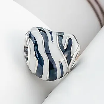 

100% 925 Sterling Silver Bead Striped Enamel Heart-shaped Beads Fit Pandora Women Bracelet & Necklace Diy Jewelry