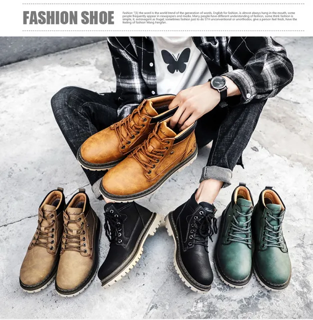 Botas de trabajo antideslizantes para hombre, zapatos de cuero verde de  alta calidad con piel, antidesgaste, para exteriores, Invierno - AliExpress