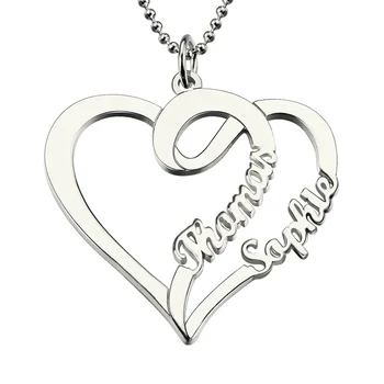 

AILIN Couple's Name Necklace Personalized Heart Pendant Necklace Silver 2 Name Necklace Love Jewelry Valentine's Day Gift