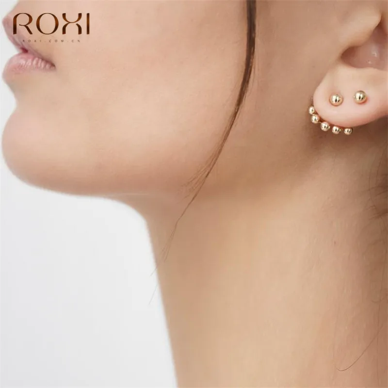 ROXI Модные простые бусины глянцевый шар серьги гвоздики для женщин уникальный дизайн 925 стерлингового серебра Серьги Brincos Pendientes подарки