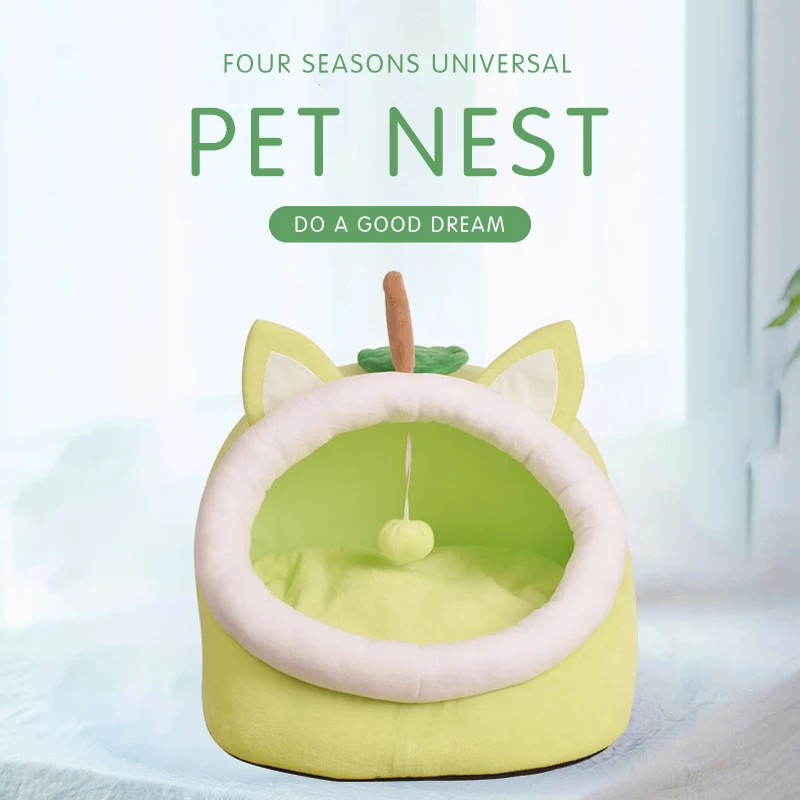 Winter Warm Pet Cat Bed House Cute Cartoon Cat Beds & Mats Soft Foldable Non-slip Bottom Pet Beds Tent Sleeping Home for Cats
