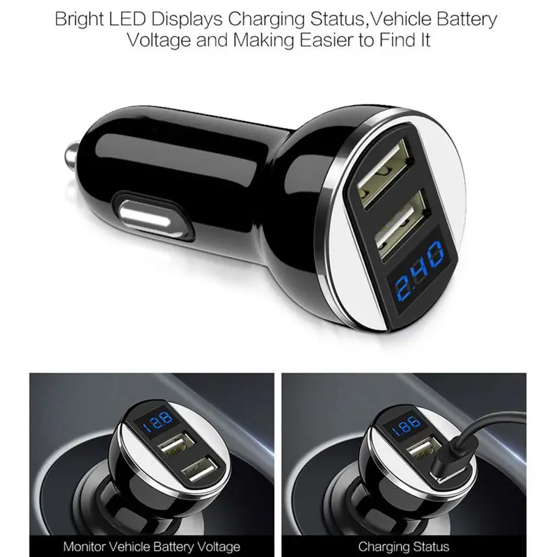 Автомобильное зарядное устройство с двумя usb-портами для Xiaomi 5 В/2,4 А, автомобильное зарядное устройство для iPhone X 7, зарядное устройство для телефона в автомобильном адаптере, универсальное зарядное устройство, черный-S