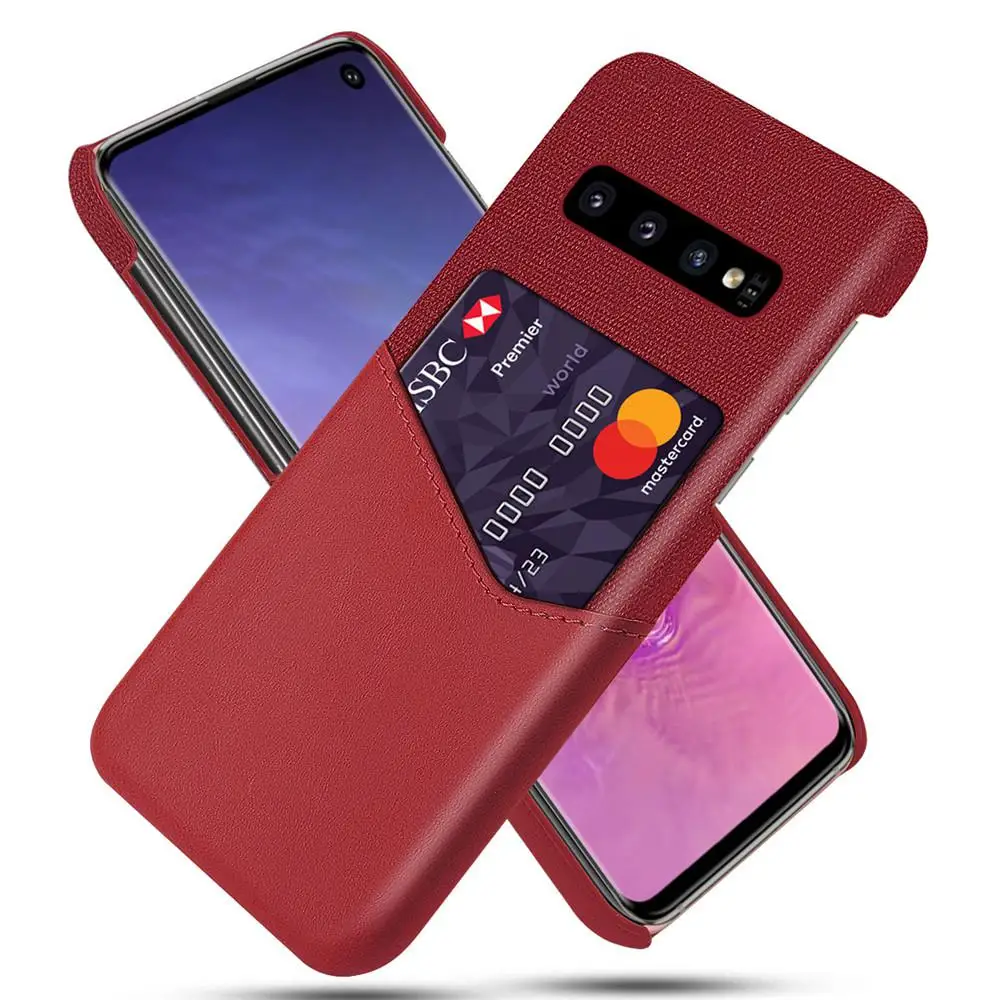 Слот для карт из искусственной кожи Бизнес чехол для samsung Galaxy S10 S9 S8 Plus Note 9 8 A6 A7 A8 A7 A9 A3 A5 A7 J3 J5 J7 - Color: Red