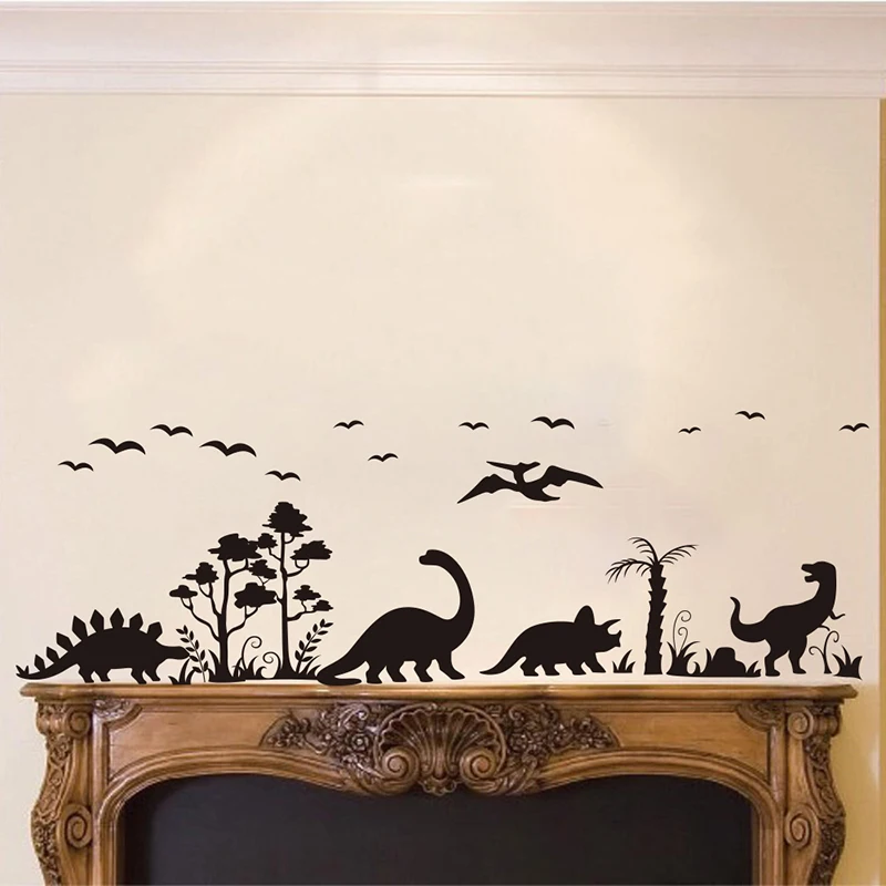 Large Dinosaur Animal Forest Tree Bird Wall Sticker Bedroom Living Room Jurassic Park Dino Animal Wall Decal Nursery Decor (2)