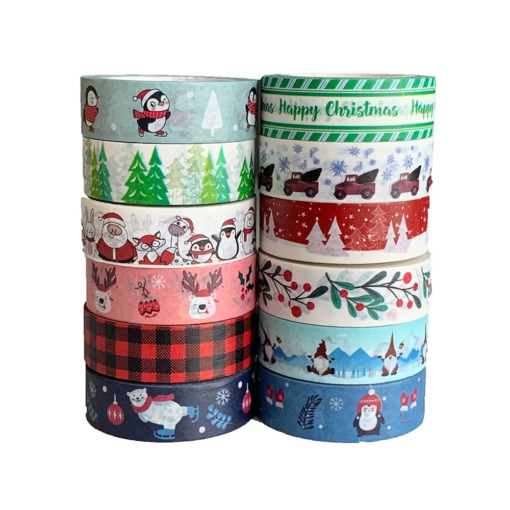 

2021 NEW 1PC 10M Christmas Snow Santa Claus Penguin Tree Decorative Washi Tape Scrapbooking Masking Tape School Office Supply