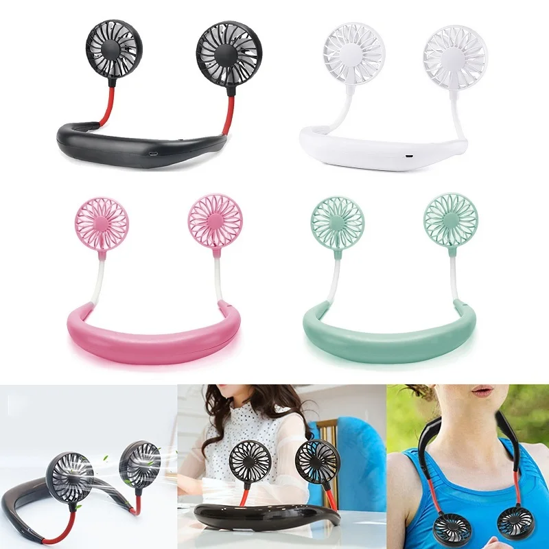 

Summer Cooler Neckband Fans With USB Rechargeable Hands-Free Fans Operated Dual Wind Head 3 Speed Adjustable Fan