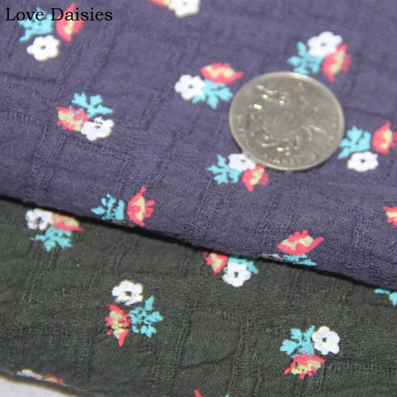 

Double Layer 100%Cotton Retro BEIGE GREEN NAVY BROWN Dobby Flower Printed Soft Fabric for Autumn Winter DIY Apparel Dress Blouse