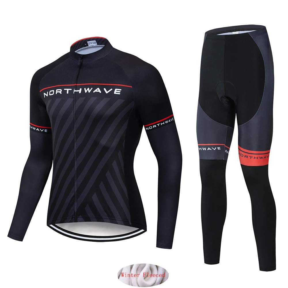 set3 Northwave теплая Зимняя Теплая Флисовая велосипедная одежда NW Мужской трикотажный костюм для езды на велосипеде MTB Одежда комбинезон комплект - Цвет: set3